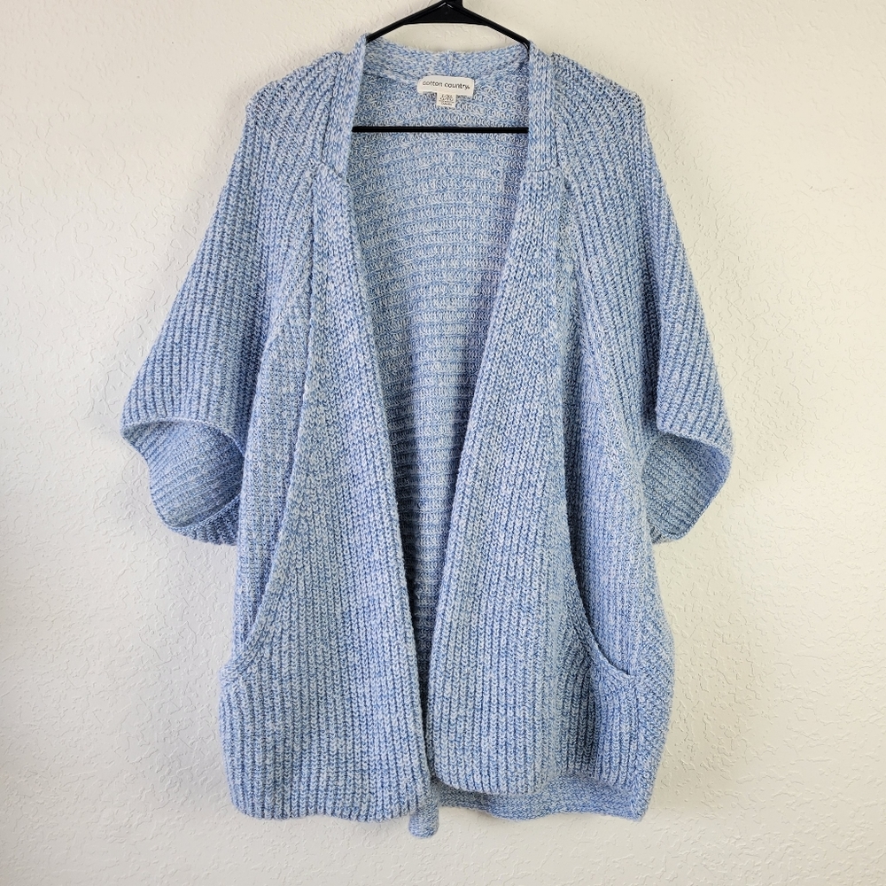 Cotton Country Blue Recycled Slouchy Short Sleeve Cardigan L/XL